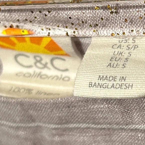 C&C California Striped Linen Long Sleeve Top Women Size S Beige White Boat Neck - Picture 2 of 6